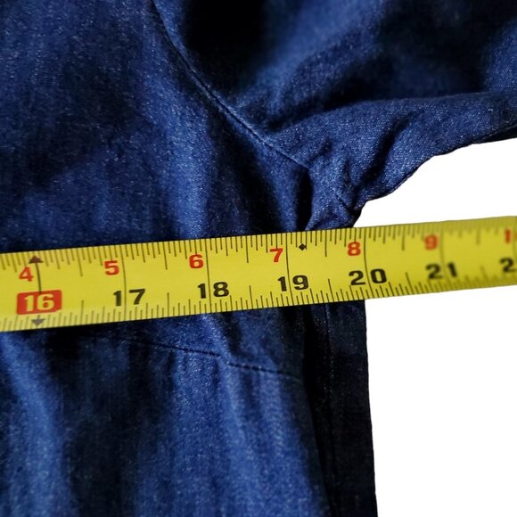 J Jill Denim Jean Dress Western Farmhouse Pockets and Roll Tab Sleeves Medium - Picture 13 of 15